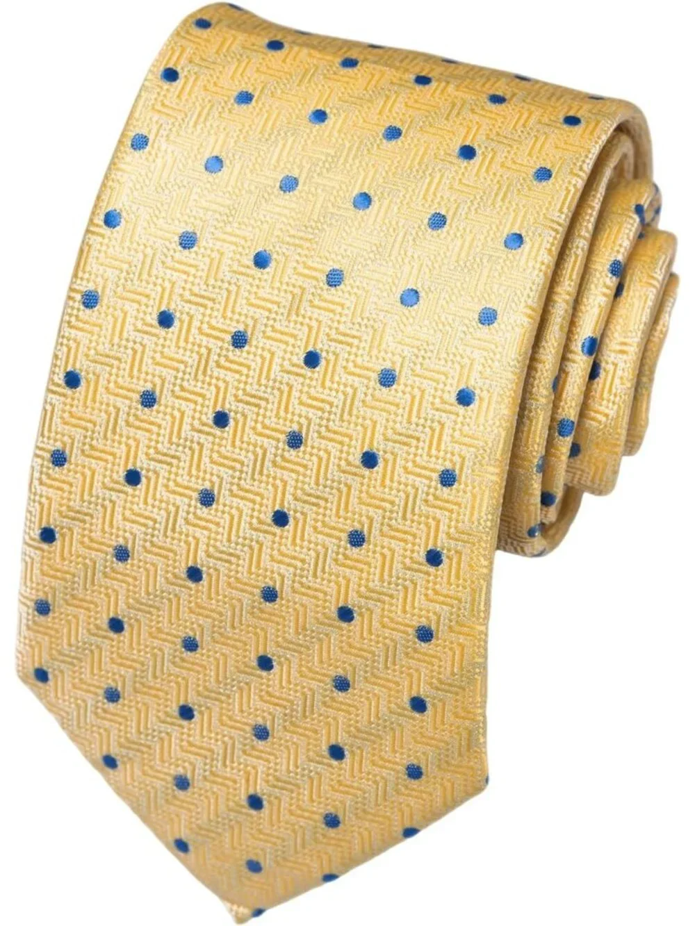 Men's Yellow 100% Microfiber Blue Polka Dots Formal Classic Necktie For Business